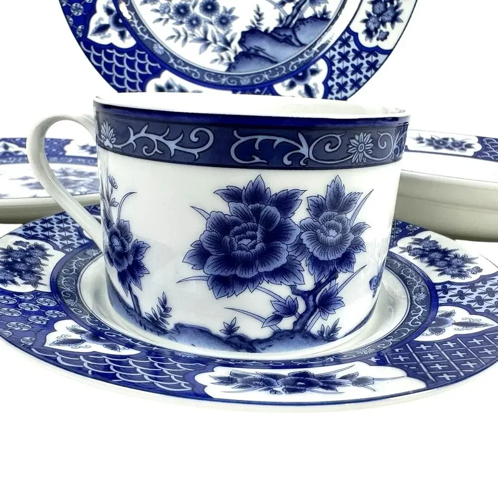 Imari Blossom China Retired Blue White Floral Butterfly 5-PC Place Setting-Rare!